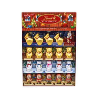 Lindt TEDDY &amp; FRIENDS Holiday Milk Chocolate Candy, 7.1 oz. 4-pack