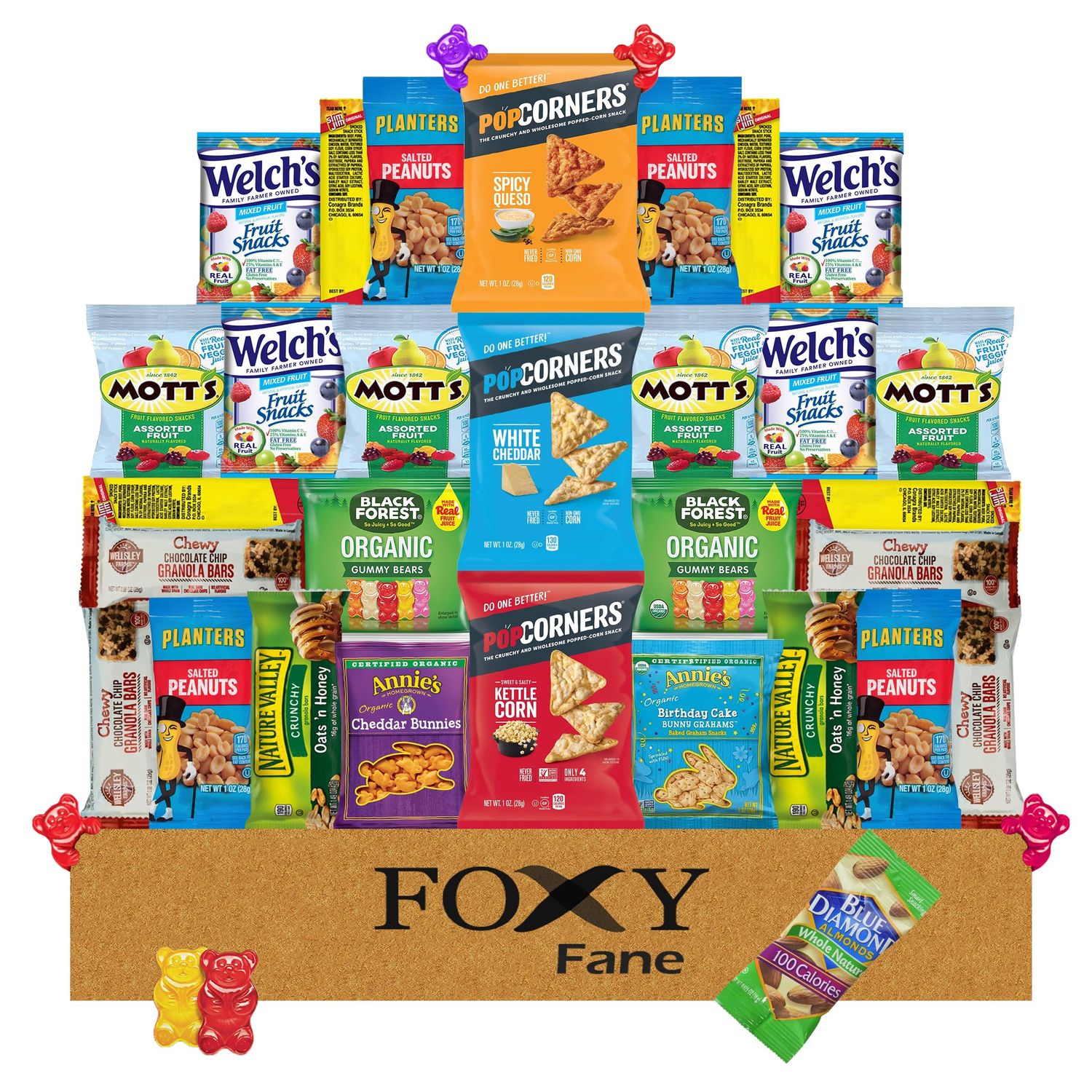 Foxy Fane 30-Count Holiday Gift Box - Variety Pack of 30 Healthy Snacks &amp; Treats