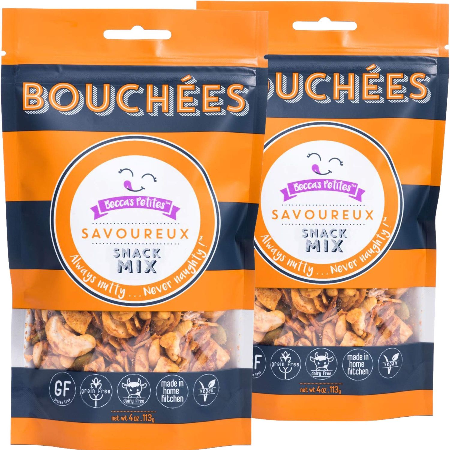 Beccas Petites Keto Snacks, Net Carbs - 5 gms, Premium Mixed Nuts - Savory (Paprika, Garlic, Tamari) Low Carb Snack - Gluten Free, Grain Free, Non GMO, Vegan, 4 Oz Bag (2-Pack)