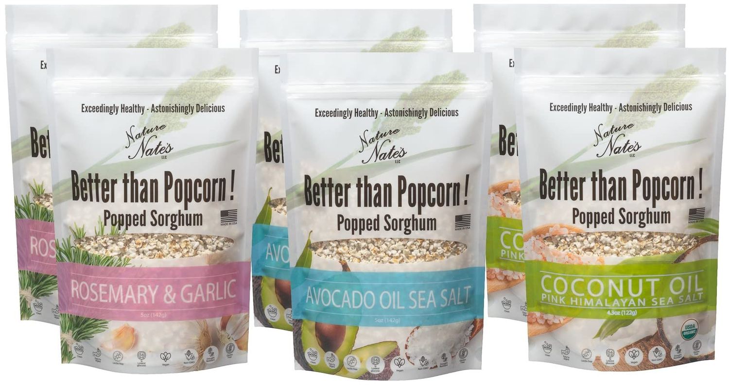 Nature Nates Popped Sorghum, Variety Multi Pack - Organic Sorghum, Keto &amp; Gluten Free, Healthy Snacks, Better Than Popcorn, Made in USA - 5 Ounce