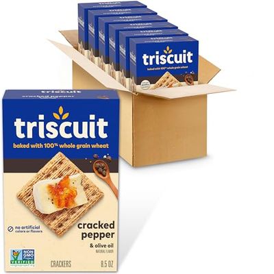 Triscuit Cracked Pepper &amp; Olive Oil Whole Grain Wheat Crackers, 6 - 8.5 oz Boxes