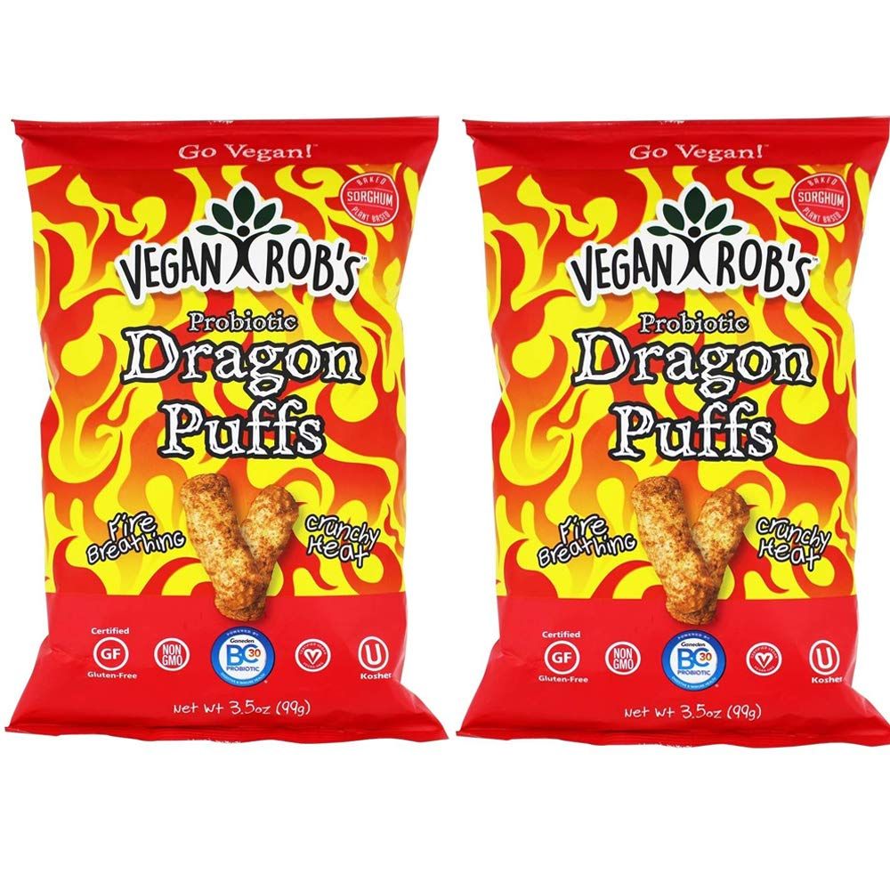 VEGAN ROBs Probiotic Dragon Puffs | Vegan, Kosher, Gluten Free | 3.5 oz bag Pack of 2