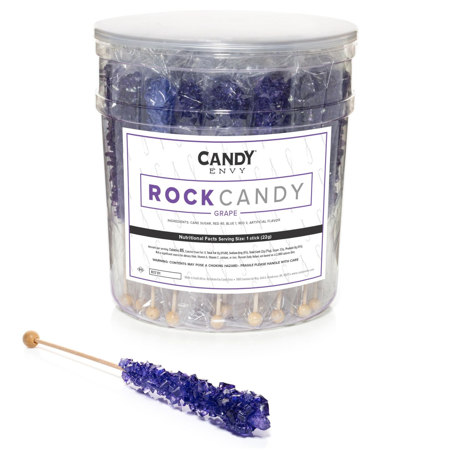 Candy Envy - Purple Rock Candy Sugar Sticks - Grape Flavored - 36 Indiv. Wrapped