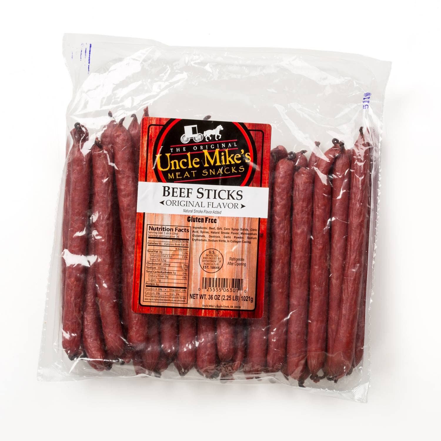 Uncle Mike&#39;s Original Beef Sticks Gluten Free Meat Snacks 36 Pieces, Original Flavor