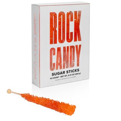 Candy Envy - Orange Rock Candy Sugar Sticks - Orange Flavored - 12 Indiv. Wrapped