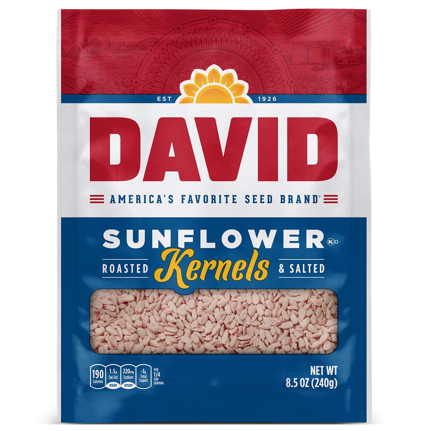 DAVID Seeds Salted and Roasted Sunflower Kernels, Keto Friendly Snack, 8.5 OZ Bags, 12 Pack