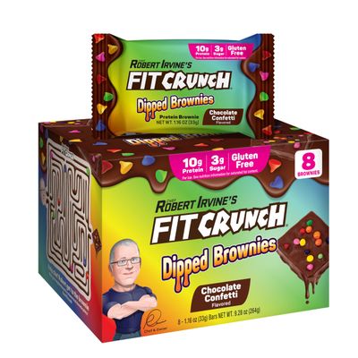 FITCRUNCH Dipped Protein Brownies, Designed by Robert Irvine, 10g of Protein &amp; 3g of Sugar (8 Brownies, Chocolate Confetti)