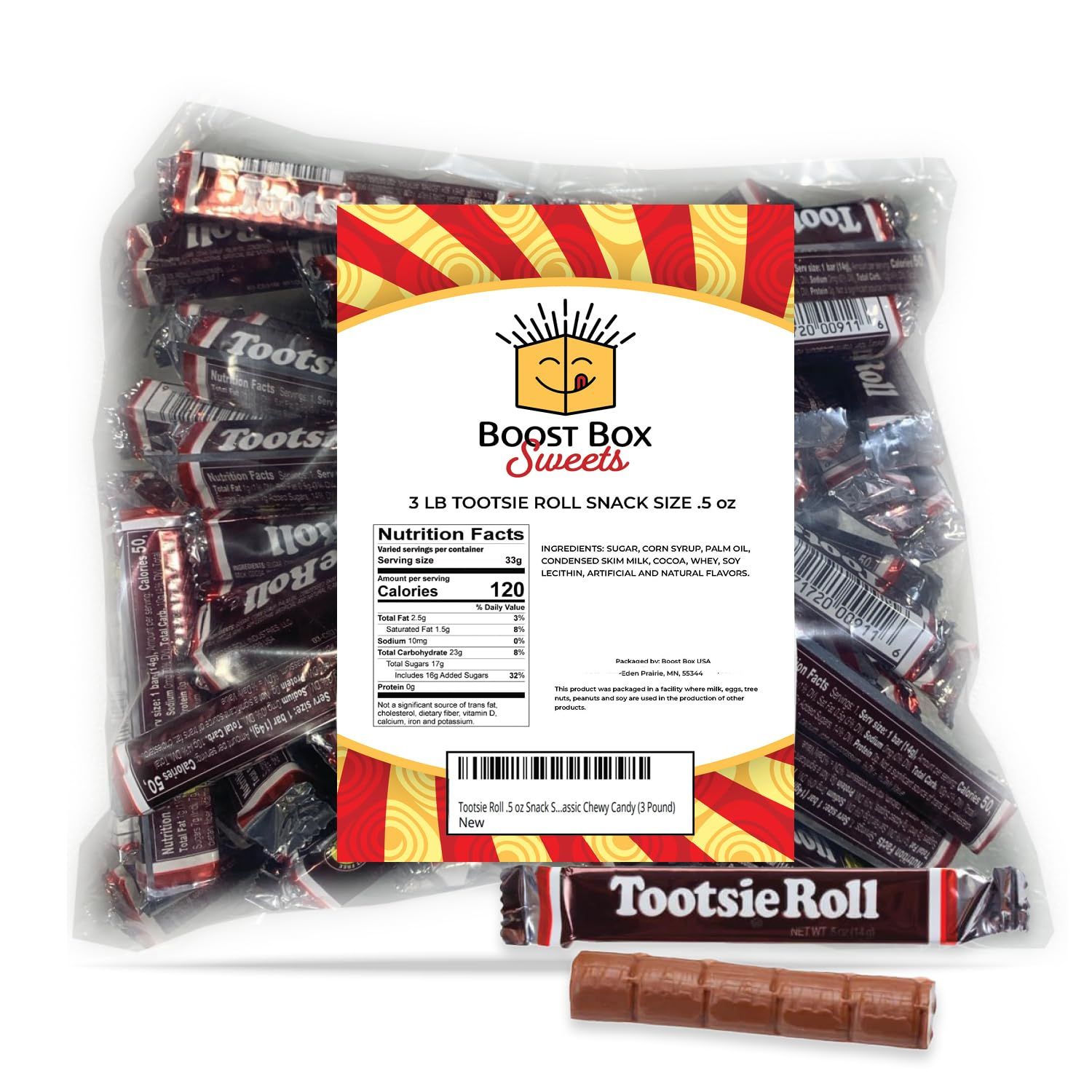 .5 oz Snack Bar Fun Size Individually Wrapped Bulk Classic Chewy Candy (3 Pound)