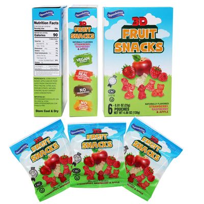 Fruit Snacks 3D Animals Gummy Candy Gift Box Snack, Kosher, Naturally Flavored, Made With Real Concentrated Fruit Juice, No Artificial Colors or Flavors, No Preservatives, Vegan Friendly, 3 Boxes of 6
