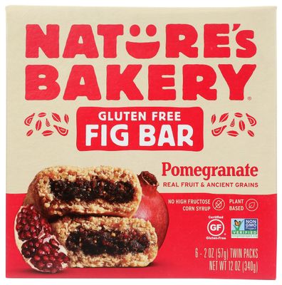 Nature&#39;s Bakery Pomegranate Fig Bars, 6 Count, Vegan, Non GMO, 12 Ounces (Pack Of 6)