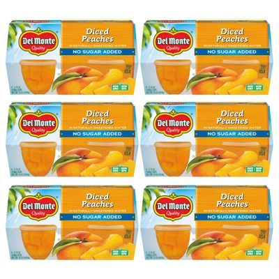 Del Monte No Sugar Added Diced Peaches Fruit Cup Snacks, 3.75 oz Cup (Pack of 24 Cups)
