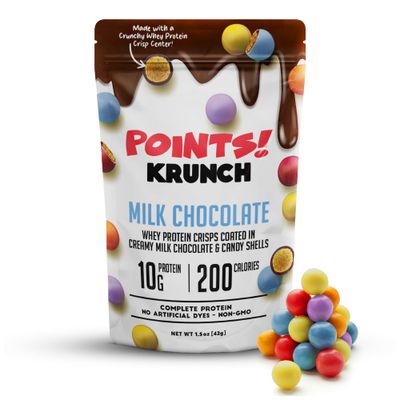 POINTS KRUNCH Milk Chocolate High Protein Snack With Whey Protein, Candy Shell High Protein Snacks For Adults &amp; Kids, Healthy Protein Candy, No Artificial Additives