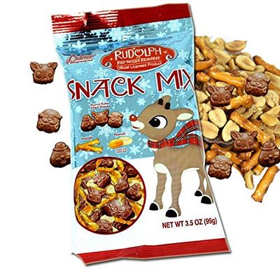 Palmer (1) Bag Rudolph the Red Nosed Reindeer Snack Mix - Peanut Butter Filled Shapes, Pretezels &amp; Peanuts - Holiday Candy- Net Wt. 3.5 oz