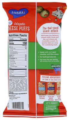 Barbaras Bakery, Puffs Cheese Jalapeno, 7 Ounce