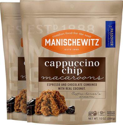 Manischewitz Cappucino Chip Macaroons, 10 oz (2 Pack) | Coconut Macaroons | Resealable Bag | Dairy Free | Gluten Free Coconut Cookie | Kosher for Passover