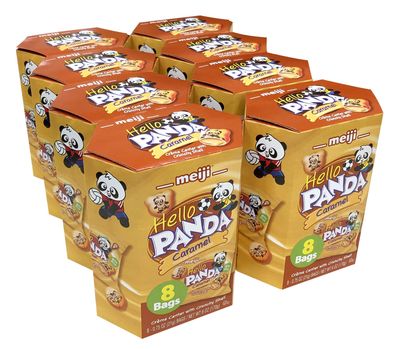 Meiji Hello Panda Cookies, Caramel CrÃƒÂ¨me Filled - 6 oz, Pack of 8, 64 Bags Total - Bite Sized Cookies with Fun Panda Sports
