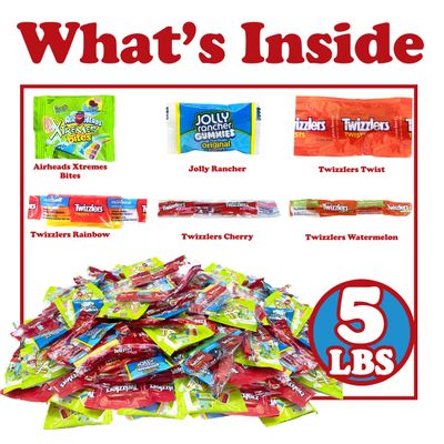Assorted Candy Variety Pack, 5 LB Individually Wrapped Bulk Mix, Party Candy Assortment, Snack Size Candy for Kids, Birthdays, Party Favors, Includes Twizzles, JollyRanchers, and More