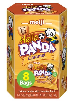 Meiji Hello Panda Cookies, Caramel CrÃƒÂ¨me Filled - 6 oz, Pack of 8, 64 Bags Total - Bite Sized Cookies with Fun Panda Sports