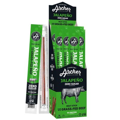 Country Archer Beef Jerky Sticks Jalapeno - Grass Fed Beef Sticks Individually Wrapped, Beef Sticks Bulk, Beef Jerky Snack Packs, Gluten Free, Paleo, Keto, Sugar Free - 1 oz Meat Sticks (Pack of 18)