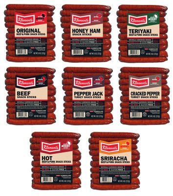 Klement&#39;s 8oz Snack Sticks Variety Pack - One 8oz Package of Each Flavor (Original, Honey Ham, Teriyaki, Beef, Pepper Jack, Cracked Pepper, Hot &amp; Sriracha)