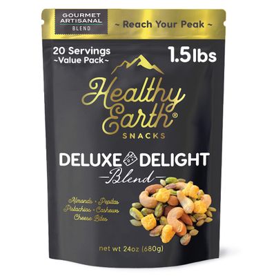 Healthy Earth Deluxe Delight Mixed Nut Trail Mix With Cheese Crisps - Real Cheese Bites, Pepitas, Almonds, Pistachios, Cashews - Gourmet Snacks, Sugar Free, No Peanuts, High Protein Snack