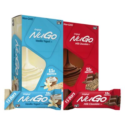 NuGo Original Variety, Vanilla Yogurt 15 bars &amp; Chocolate 15 bars, 11g Protein, Gluten Free, 30 Count