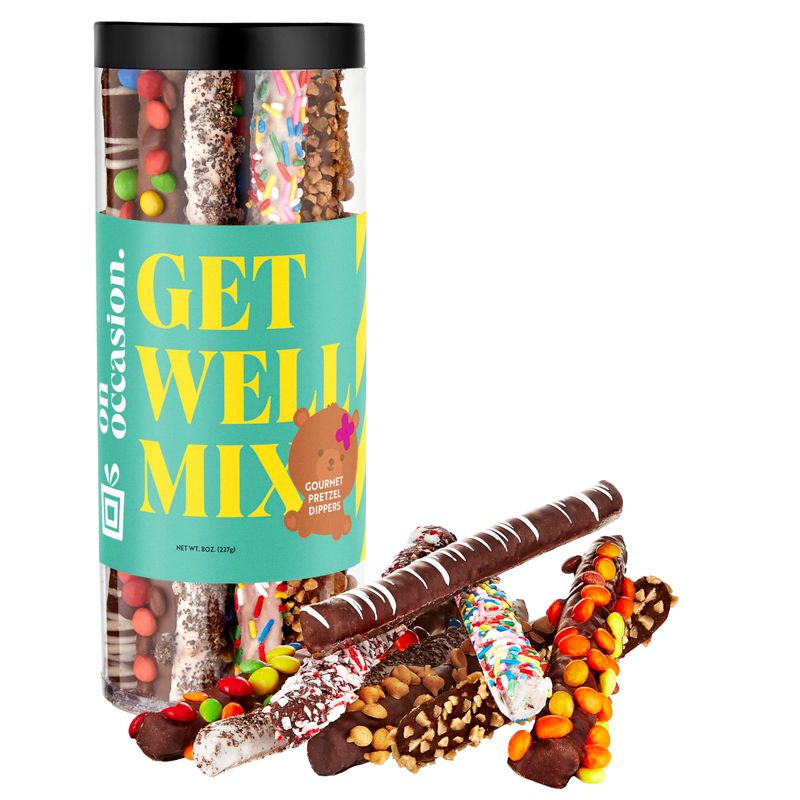 Get Well Chocolate Covered Pretzel Rods Gift Box - Premium Variety Chocolate Dipped Pretzels Individually Wrapped by On Occasion