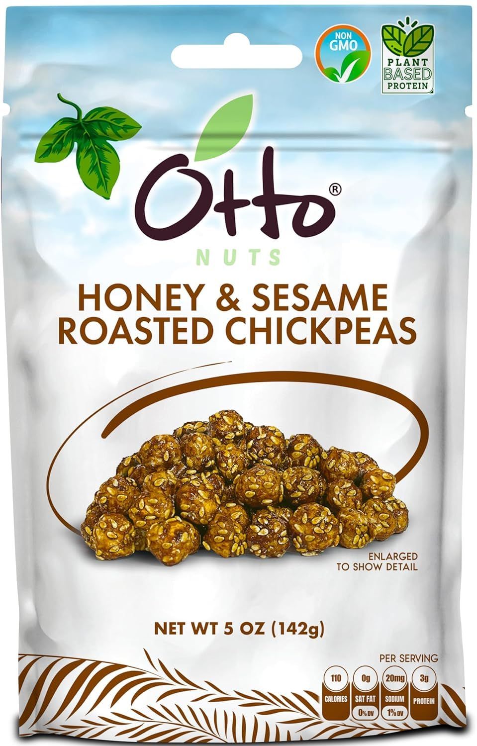 Otto Nuts - Honey &amp; Sesame Roasted Chickpeas, Non-GMO Naturally Vegan Snack, Good Source of Protein | 5 OZ with Resealable Bag