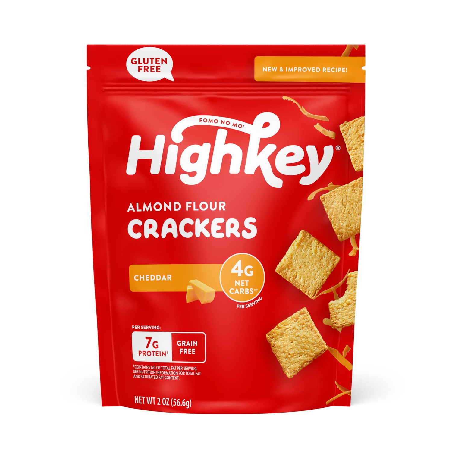 High Key Snacks Cheddar Flavor Almond Flour Crackers, Grain Free, Gluten Free, 2 Ounces (Pack Of 6)