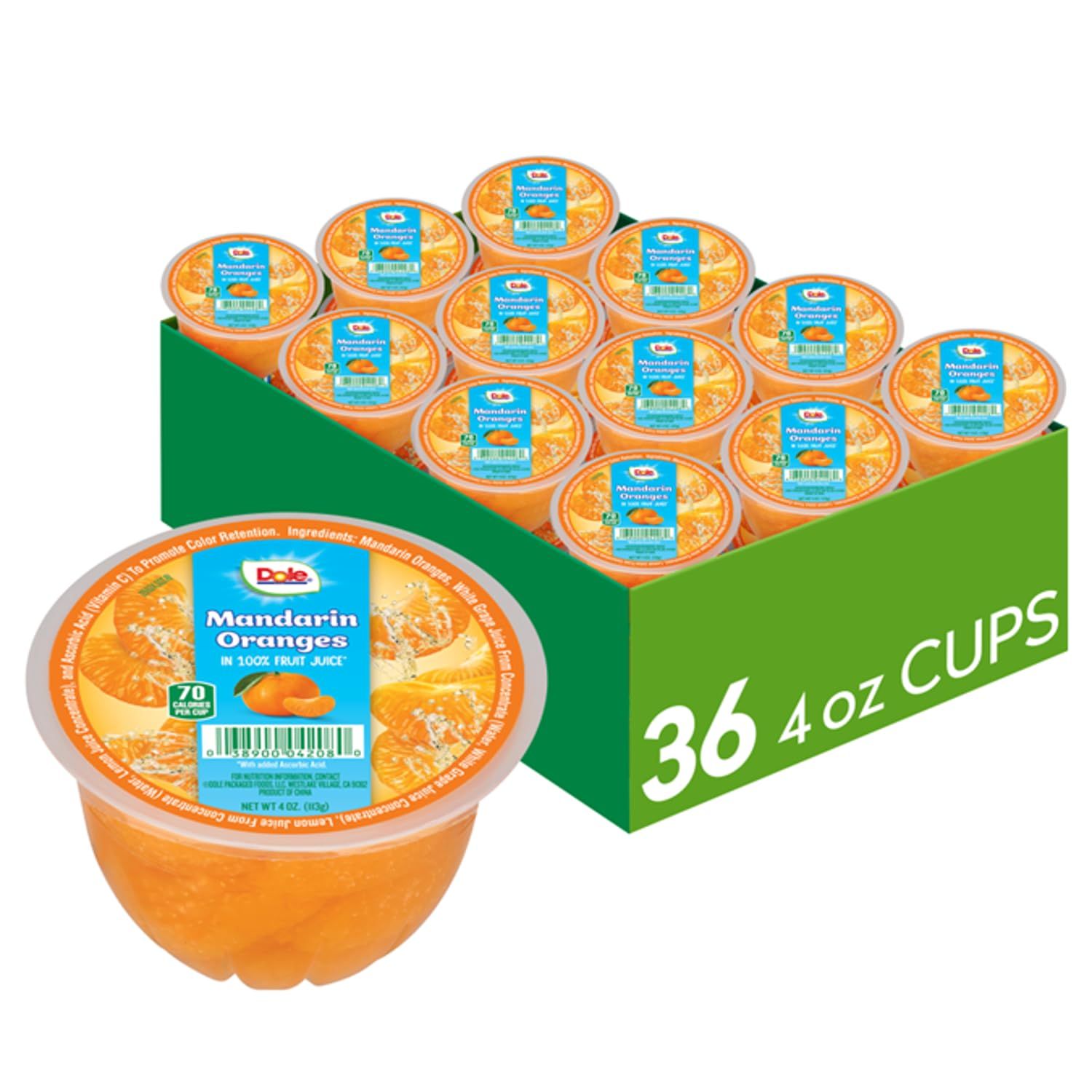 Dole Fruit Bowls Mandarin Oranges in 100% Juice Snacks, 4oz 36 Total Cups, Gluten &amp; Dairy Free, Bulk Lunch Snacks for Kids &amp; Adults