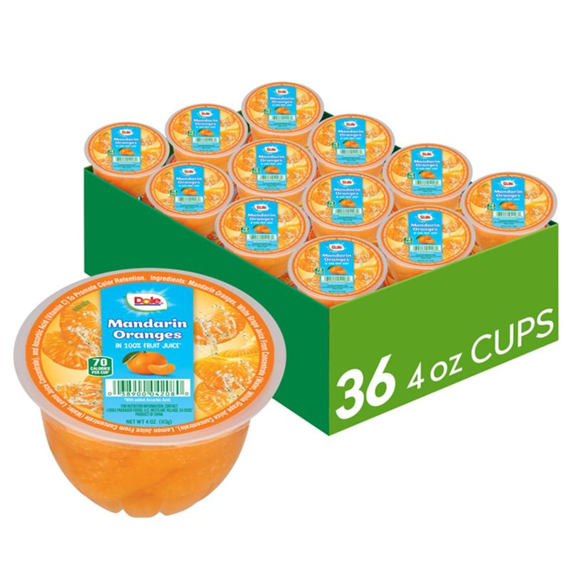 Dole Fruit Bowls Mandarin Oranges in 100% Juice Snacks, 4oz 36 Total Cups, Gluten &amp; Dairy Free, Bulk Lunch Snacks for Kids &amp; Adults