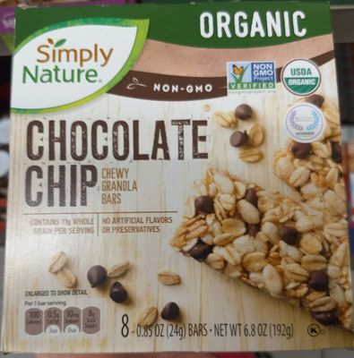 Simply Nature Organic Chocolate Chip Chewy Granola Bars 6.8oz(0.8oz x 8bars), pack of 1