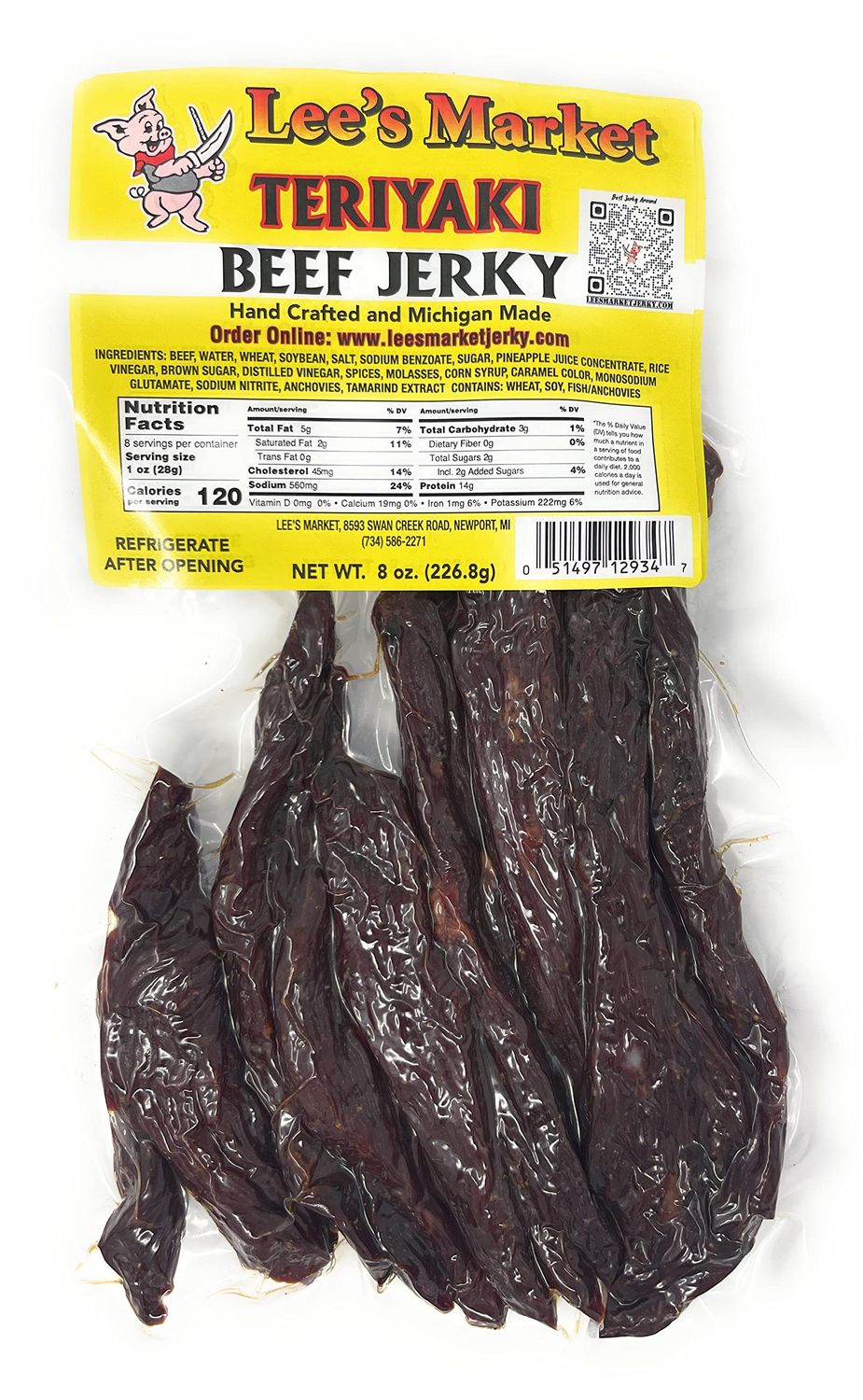 Lee&#39;s Market Teriyaki Beef Jerky - Soft &amp; Tender - Healthy Low Carb, Gluten-Free Snack - Paleo &amp; Keto-Friendly - Michigan Made Handcrafted Jerky - Specialty Gourmet Meat Snacks - 8oz