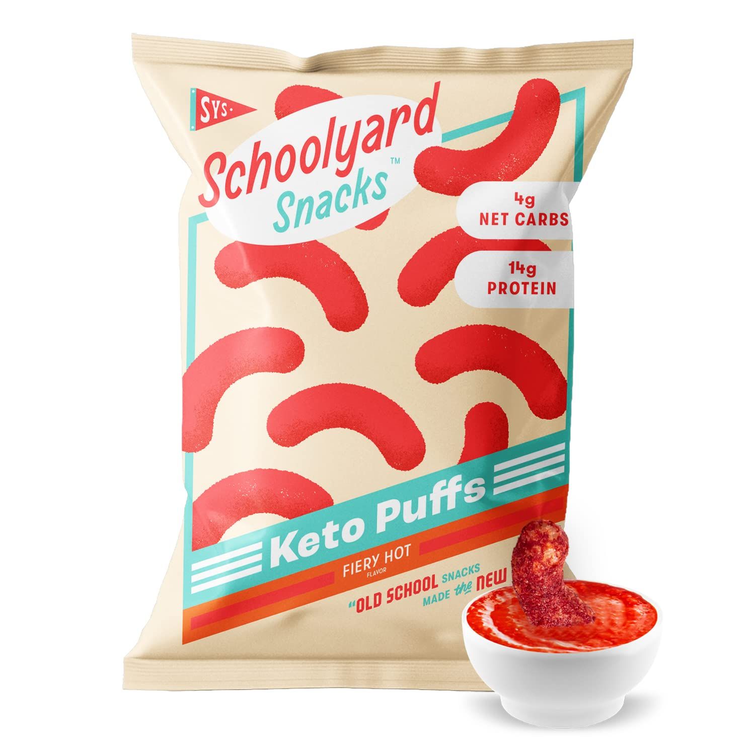 Schoolyard Snacks 12 Pack Low Carb Low Sugar Keto Protein Puffs (Fiery Hot) - USA Made High Protein Snack Keto Chips, Gluten &amp; Grain Free Low Carb Chips &amp; Calorie, Keto Friendly 15g Protein Chips