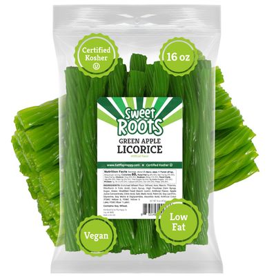 Sweet Roots Green Apple Licorice Twists (16 oz  1 Bag) - JUMBO Size - Made with Real Fruit Juice Concentrate - Certified Kosher - Vegan - Fat Free