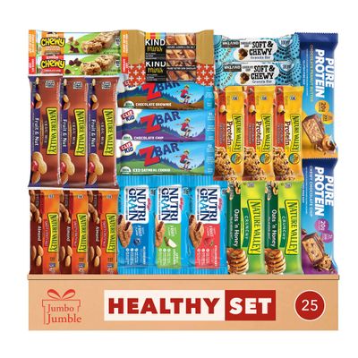 Jumbo Jumble Snack Box (25 Count) Gift Care Package Snacks Variety Pack for Adults Teens Kids Men Women school College Office Birthday (Healthy Set)
