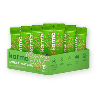 Sweet Matcha Cashews with Skin by Karma Nuts, Whole, Sweet, Roasted, Vegan, Gluten Free, Low Net Carb, Natural, Everyday Nut Snack, 1.5 Ounce (12 Snack Packs)