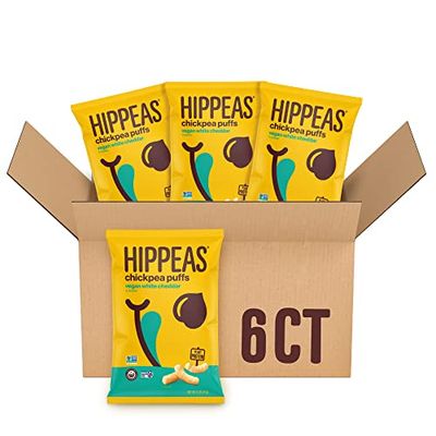 Hippeas Chickpea Puffs, Vegan White Cheddar, 4 Ounce (Pack of 6), 4g Protein, 3g Fiber, Vegan, Gluten-Free, Crunchy, Plant Protein Snacks