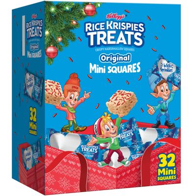 Rice Krispies Treats Mini Marshmallow Cereal Bars, Holiday Snacks, Snack Bars, Original with Holiday Sprinkles, 12.4oz Box (32 Bars)