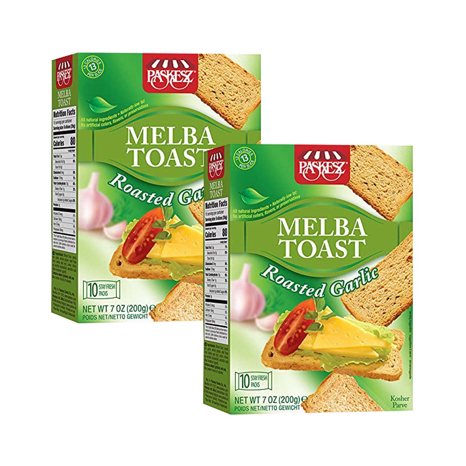 Only Kosher Candy Melba Toast Flatbread Crackers Classic Roasted Garlic Kosher Parve with No Artificial Flavor, Fresh Natural Ingredients, Kosher Certified Delicious Snack Crackers (Pack of 2)