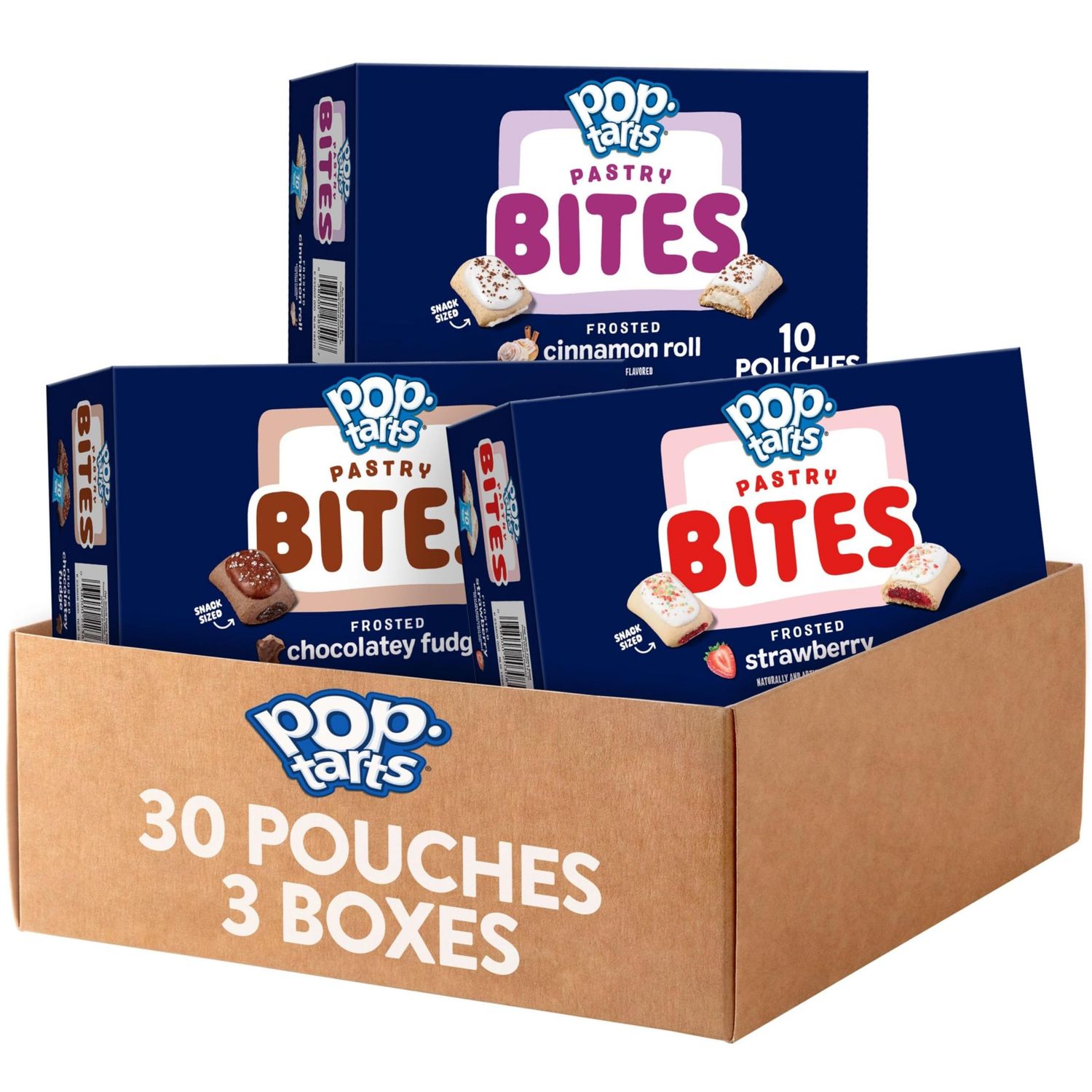Pop-Tarts Baked Pastry Bites, Kids Snacks, School Lunch, Variety Pack (3 Boxes, 30 Pouches)