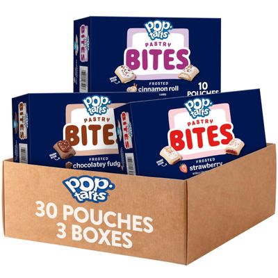 Pop-Tarts Baked Pastry Bites, Kids Snacks, School Lunch, Variety Pack (3 Boxes, 30 Pouches)