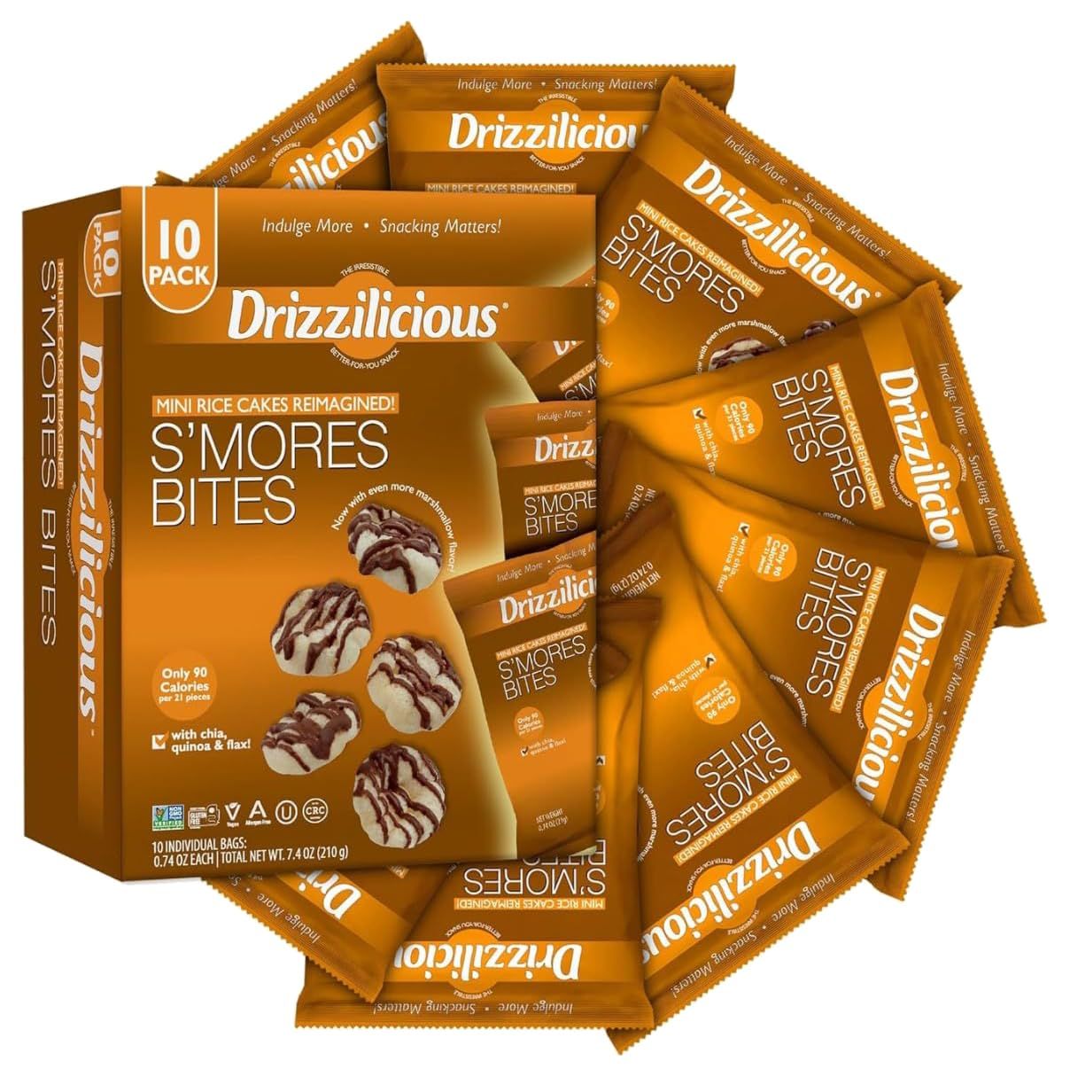 Drizzilicious S&#39;mores Rice Crisp, 10 Packs, Non GMO, 0.74 Ounces (Pack Of 6)