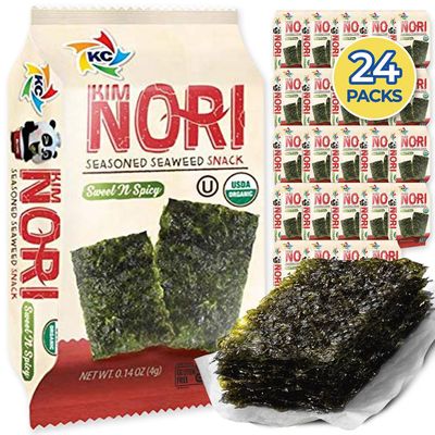 KIMNORI Seasoned Seaweed Snacks Sheets - Organic Sweet &#39;N Spicy Flavor 24 Individual Packs Roasted Crispy Premium 100% Natural Laver Kim Nori 4g 0.14 Ounce ê¹€ ã®ã‚Š æµ·è‹” ç´«èœ