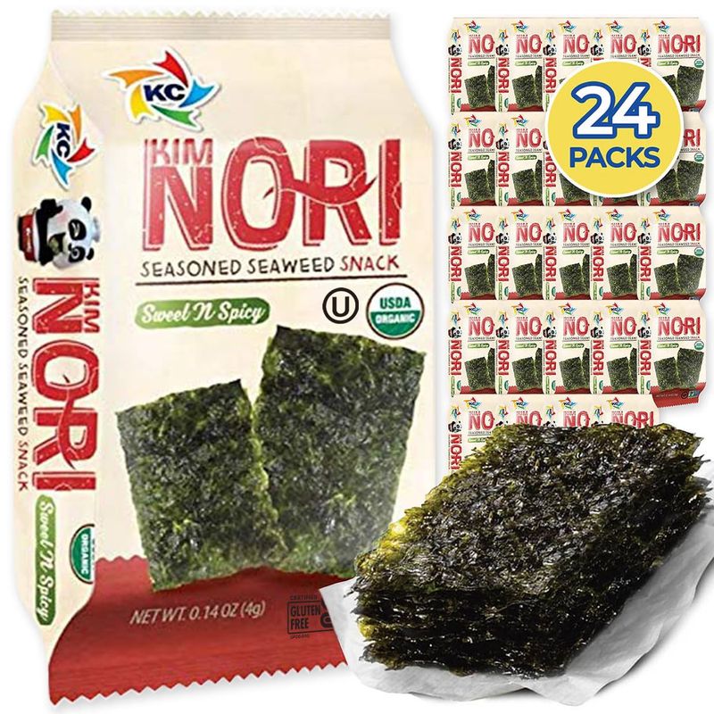 KIMNORI Seasoned Seaweed Snacks Sheets - Organic Sweet 'N Spicy Flavor 24 Individual Packs Roasted Crispy Premium 100% Natural Laver Kim Nori 4g 0.14 Ounce ê¹€ ã®ã‚Š æµ·è‹” ç´«èœ