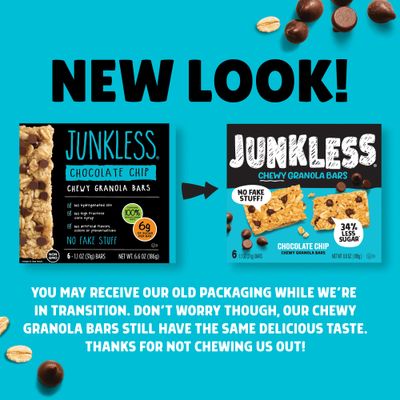 Junkless Chewy Granola Bar 4-Flavor Variety Pack - Less Sugar, Great Tasting, Wholesome Snacks - Bulk Granola Bars - 1.1 oz. Bars, 4 Boxes