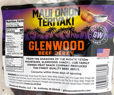 Glenwood Snacks Beef Jerky Maui Onion Teriyaki Jerky 9 Ounce Resealable Bag