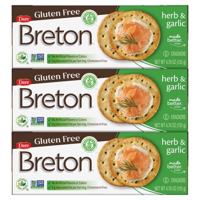 Breton Crackers, Gluten Free Herb &amp; Garlic, Pack of 3