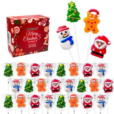 24 Assorted Big Christmas Lollipops Suckers, Christmas Candy Gift Lollipops Individually Wrapped Bulk, Snowman Candies for Christmas Party Favors or Gift Boxes, Christmas Stocking Stuffers