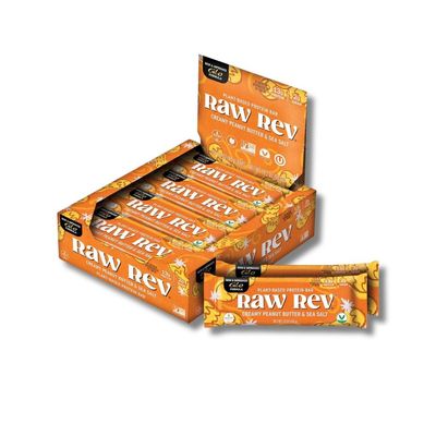 Vegan Protein Bars Creamy Peanut Butter &amp; Sea Salt with Low Sugar High Protein, 13g Protein, 2g Sugar, New &amp; Improved Glo Raw Rev Protein Bars High Protein Snacks for Adults, Pack of 12
